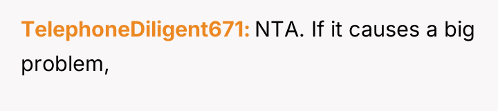 TelephoneDiligent671 NTA. If it causes a big problem,