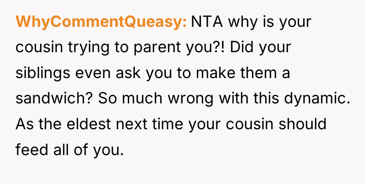 WhyCommentQueasy NTA why is your cousin trying to parent you?!...