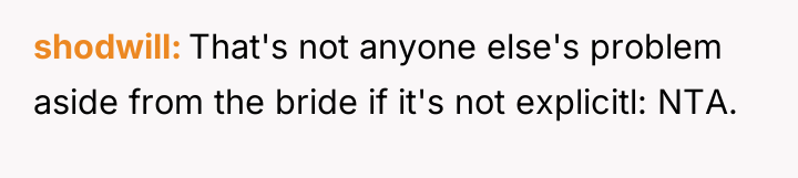 shodwill That's not anyone else's problem aside from the bride...