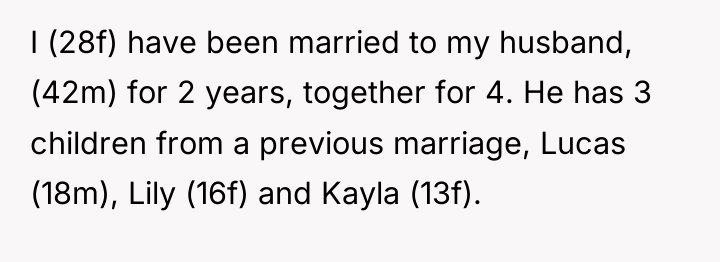 I (28f) have been married to my husband, (42m) for...