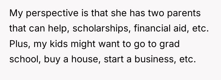 My perspective is that she has two parents that can...
