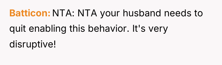 Batticon NTA: NTA your husband needs to quit enabling this...