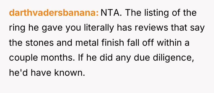 darthvadersbanana NTA. The listing of the ring he gave you...