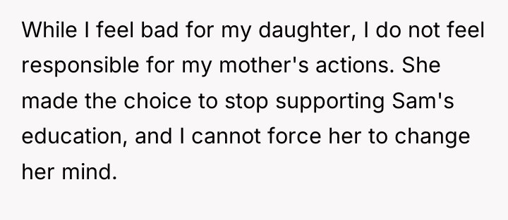 While I feel bad for my daughter, I do not...