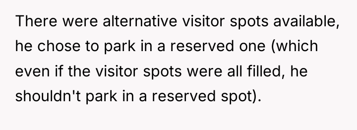 There were alternative visitor spots available, he chose to park...