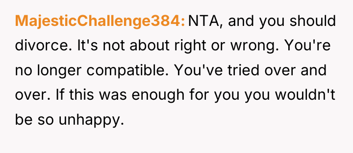 MajesticChallenge384 NTA, and you should divorce. It's not about right...