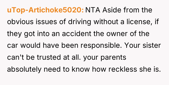 uTop-Artichoke5020 NTA Aside from the obvious issues of driving without...