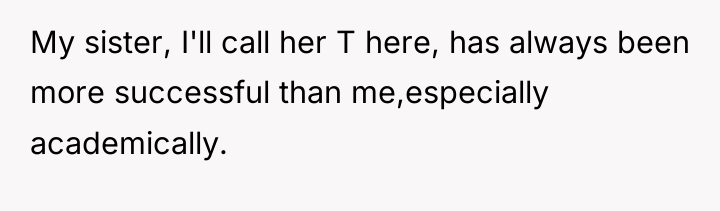 My sister, I'll call her T here, has always been...