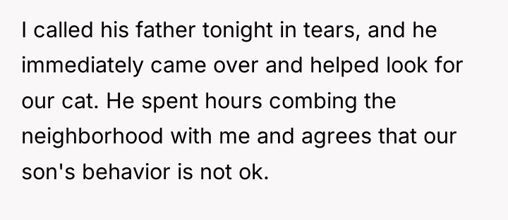 I called his father tonight in tears, and he immediately...