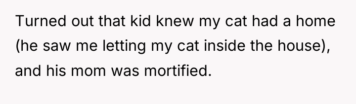 Turned out that kid knew my cat had a home...