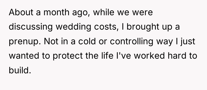 About a month ago, while we were discussing wedding costs,...