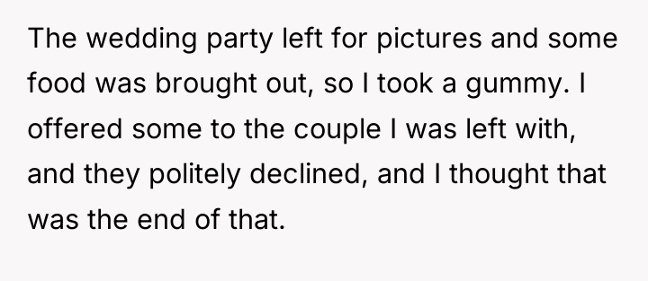 The wedding party left for pictures and some food was...