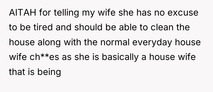 AITAH for telling my wife she has no excuse to...