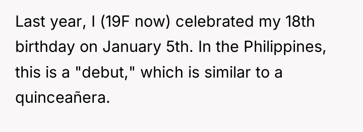 Last year, I (19F now) celebrated my 18th birthday on...