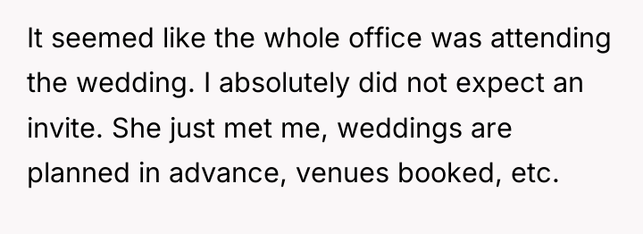 It seemed like the whole office was attending the wedding....