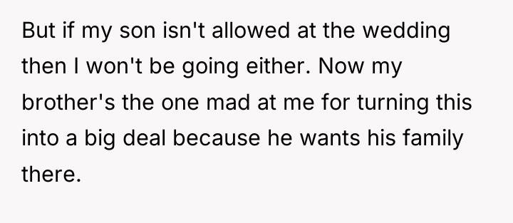 But if my son isn't allowed at the wedding then...