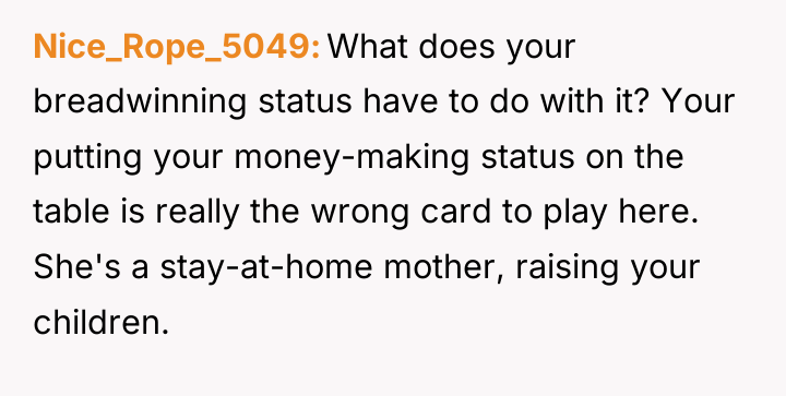Nice_Rope_5049 What does your breadwinning status have to do with...