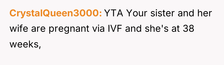 CrystalQueen3000 YTA Your sister and her wife are pregnant via...