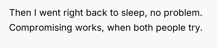 Then I went right back to sleep, no problem. Compromising...