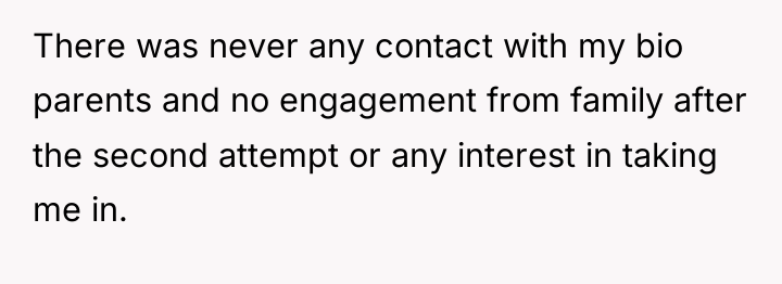 There was never any contact with my bio parents and...