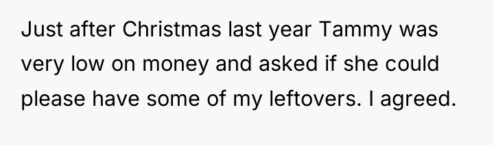 Just after Christmas last year Tammy was very low on...