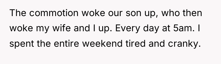 The commotion woke our son up, who then woke my...