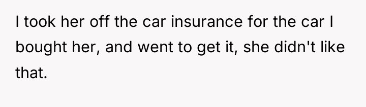 I took her off the car insurance for the car...