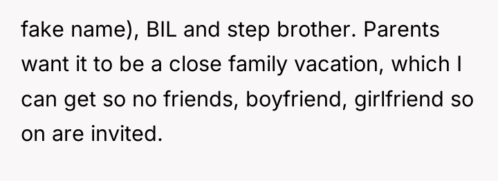 fake name), BIL and step brother. Parents want it to...
