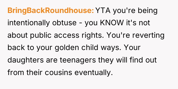 BringBackRoundhouse YTA you're being intentionally obtuse - you KNOW it's...