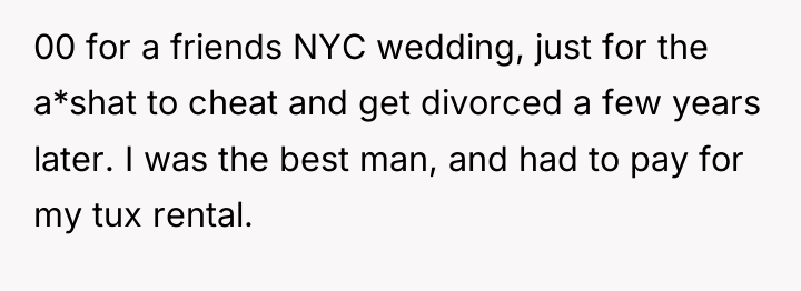 00 for a friends NYC wedding, just for the a*shat...