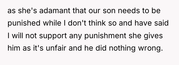 as she's adamant that our son needs to be punished...