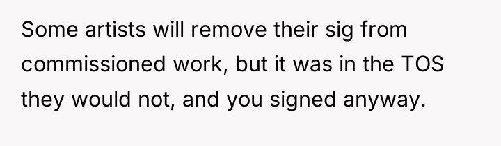 Some artists will remove their sig from commissioned work, but...