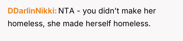 DDarlinNikki NTA - you didn't make her homeless, she made...