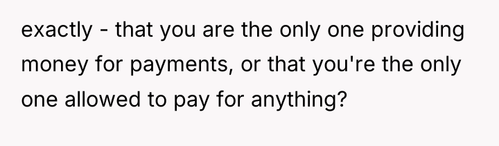 exactly - that you are the only one providing money...