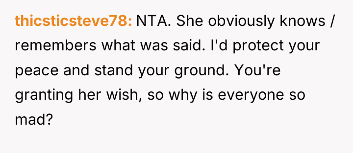 thicsticsteve78 NTA. She obviously knows / remembers what was said....
