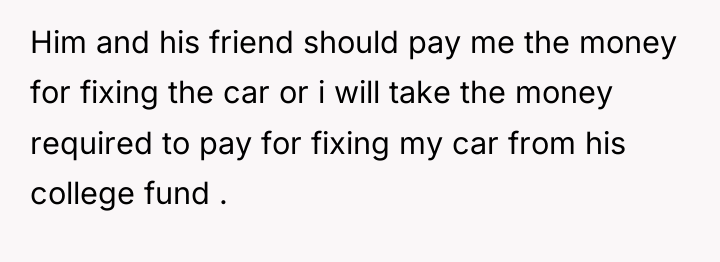 Him and his friend should pay me the money for...