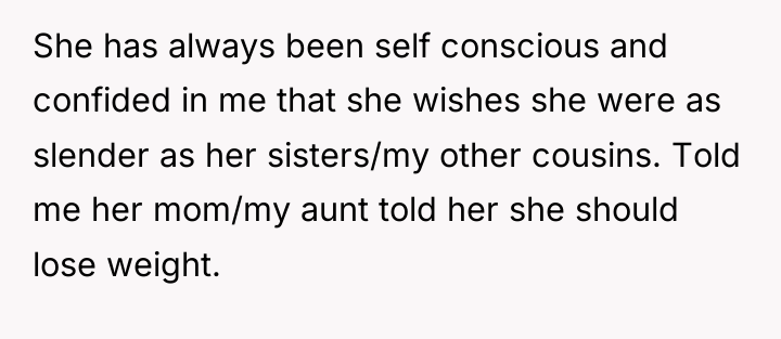 She has always been self conscious and confided in me...