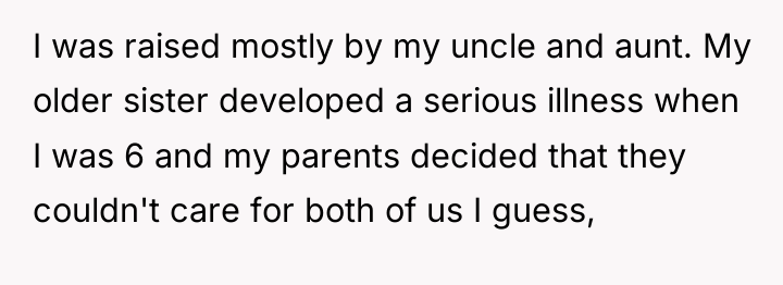I was raised mostly by my uncle and aunt. My...