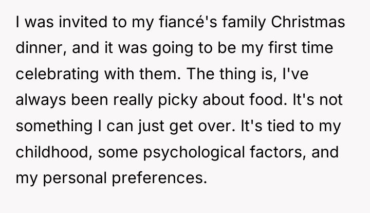 I was invited to my fiancé's family Christmas dinner, and...