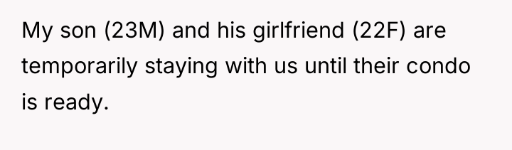 My son (23M) and his girlfriend (22F) are temporarily staying...