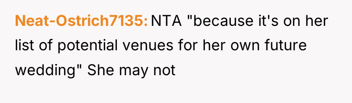 Neat-Ostrich7135 NTA "because it's on her list of potential venues...