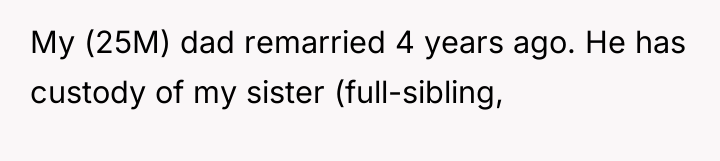 My (25M) dad remarried 4 years ago. He has custody...