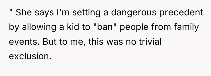 " She says I'm setting a dangerous precedent by allowing...