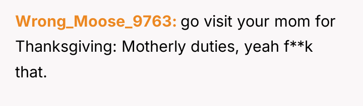 Wrong_Moose_9763 go visit your mom for Thanksgiving: Motherly duties, yeah...