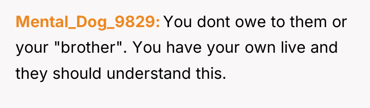 Mental_Dog_9829 You dont owe to them or your "brother". You...