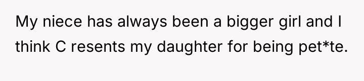 My niece has always been a bigger girl and I...