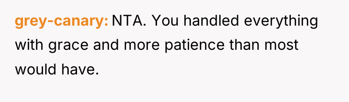 grey-canary NTA. You handled everything with grace and more patience...
