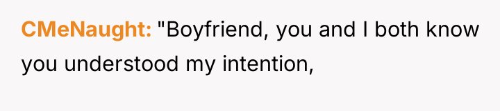 CMeNaught "Boyfriend, you and I both know you understood my...