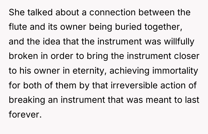 She talked about a connection between the flute and its...