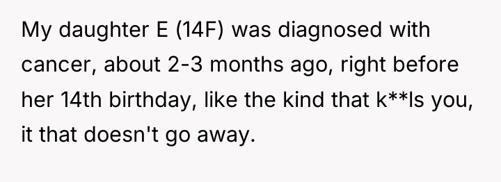 My daughter E (14F) was diagnosed with cancer, about 2-3...